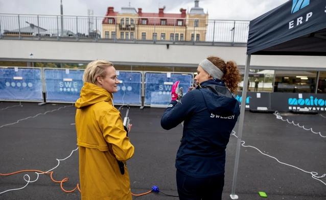 Monitor ERP employees attending a community partnership event in Sweden