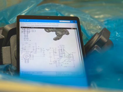 Engineering drawing displayed on a tablet in Monitor Mobile for shop floor and production work