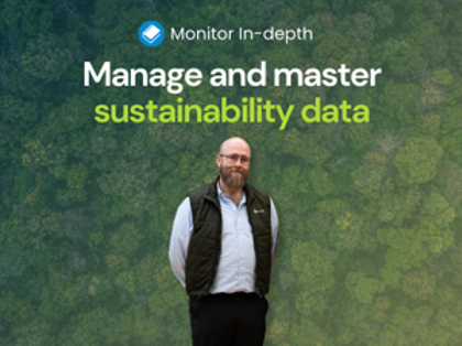 David Mariasdotter, Sustainability consultant at Monitor ERP, standing  in front of forest background